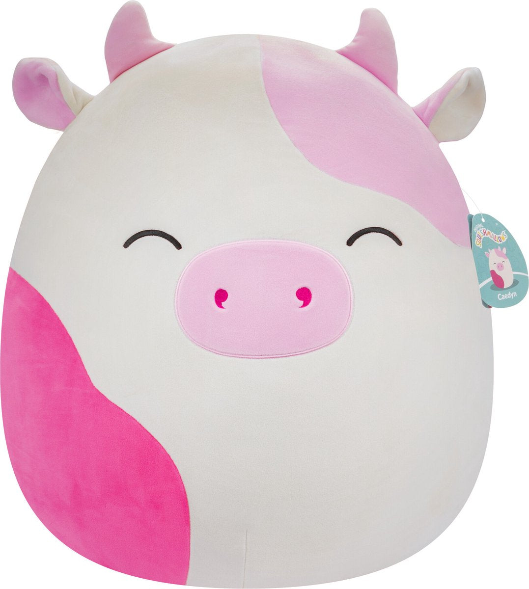 Squishmallows caedyn - peluche vache tachetée rose yeux fermés 40cm