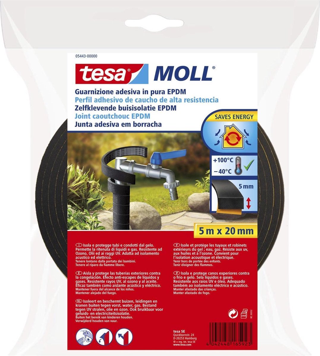 Isolation de tuyau Tesa EPDM - 5 m x 20 mm - noir
