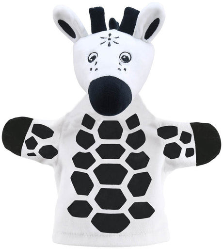 Marionnette à main girafe de The Puppet Company en noir et blanc pour bébés et tout-petits.