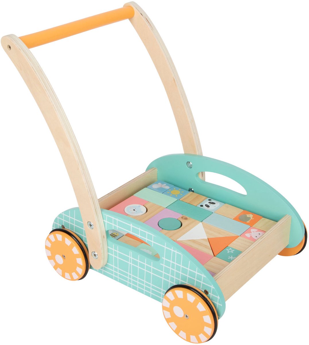 Small foot - trotteur en bois avec blocs pastel, 35 pièces.