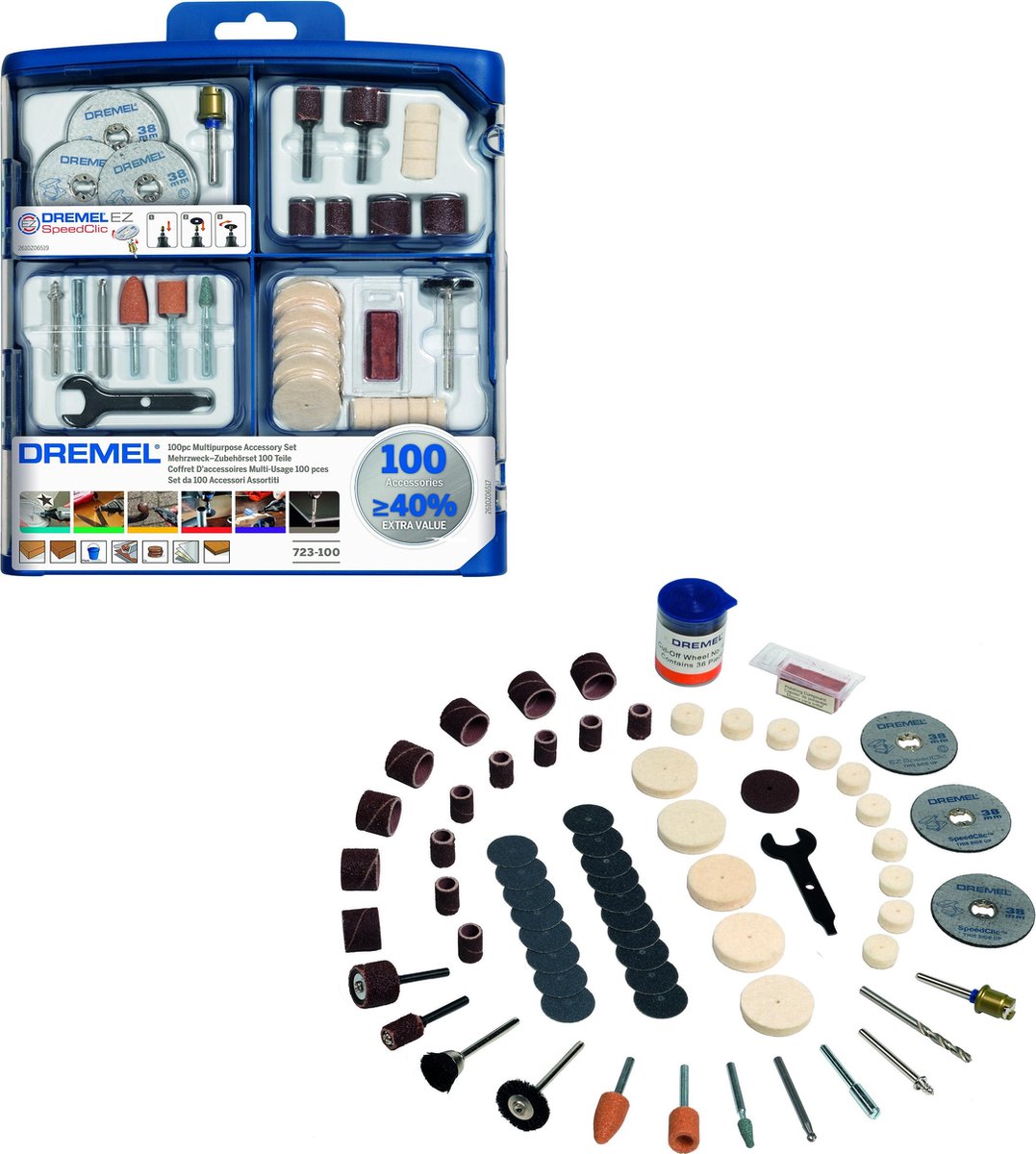 Ensemble d'accessoires pour outils multifonctions Dremel 723 - Ensemble de démarrage de 100 pièces