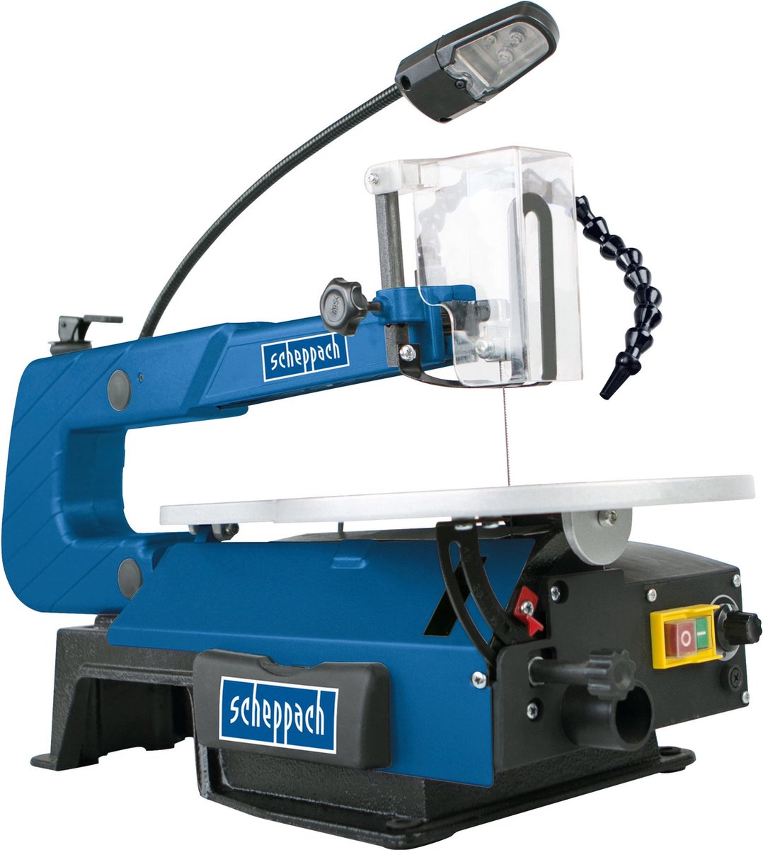 Scie à chantourner Scheppach SD1600V - 120W - réglage de la vitesse variable 500-1700 min - angle de coupe réglable - 0-45° - lampe de travail LED - souffleur de poussière flexible
