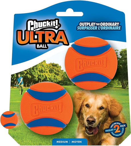 Chuckit ! ultra ball - balle pour chien - caoutchouc - flottant - taille m - 6 cm - orange - 2 pièces