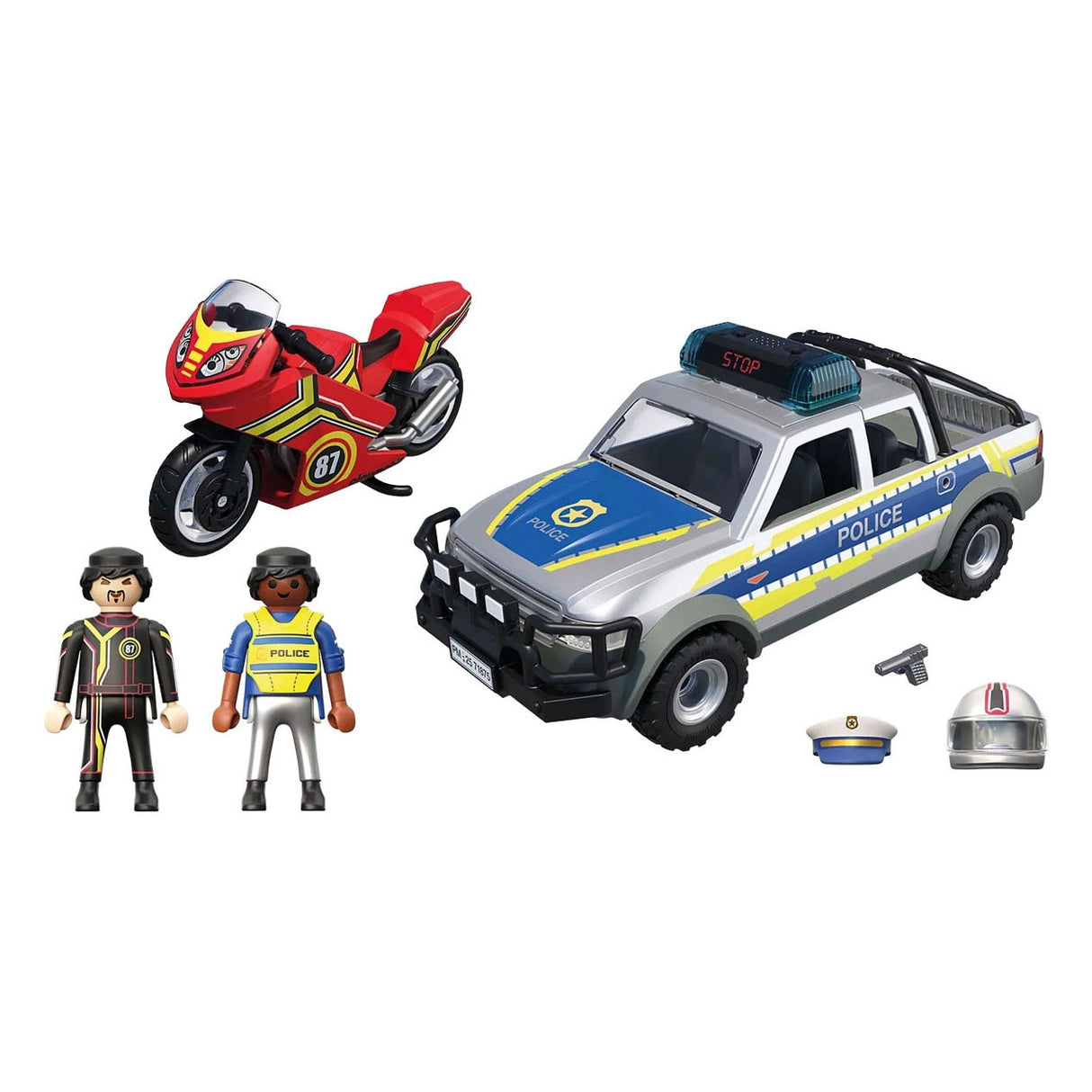 Héros d'action Playmobil - poursuite avec pick-up de police - police avec effets lumineux et sonores - 71875