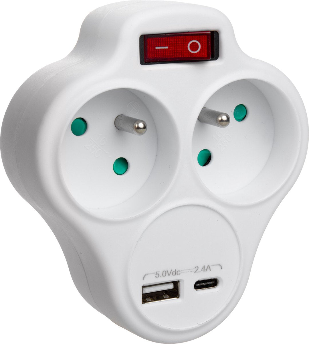 Maclean - répartiteur de prises avec 2 prises et USB A-C 2.4a - type e - 2x16a - mce336 e