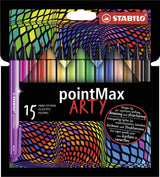 Stabilo pointmax - feutre fin à pointe rigide 0,8 mm - étui arty de 15 couleurs