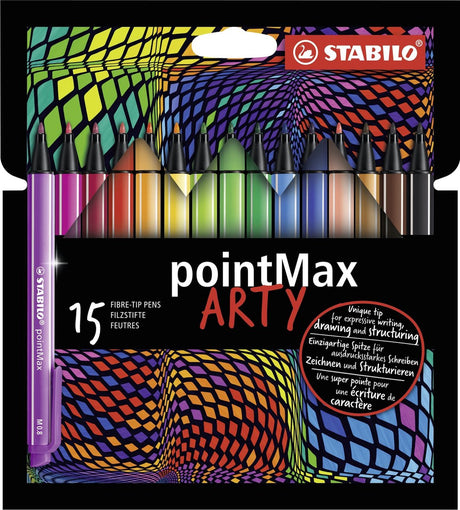 Stabilo pointmax - feutre fin à pointe rigide 0,8 mm - étui arty de 15 couleurs