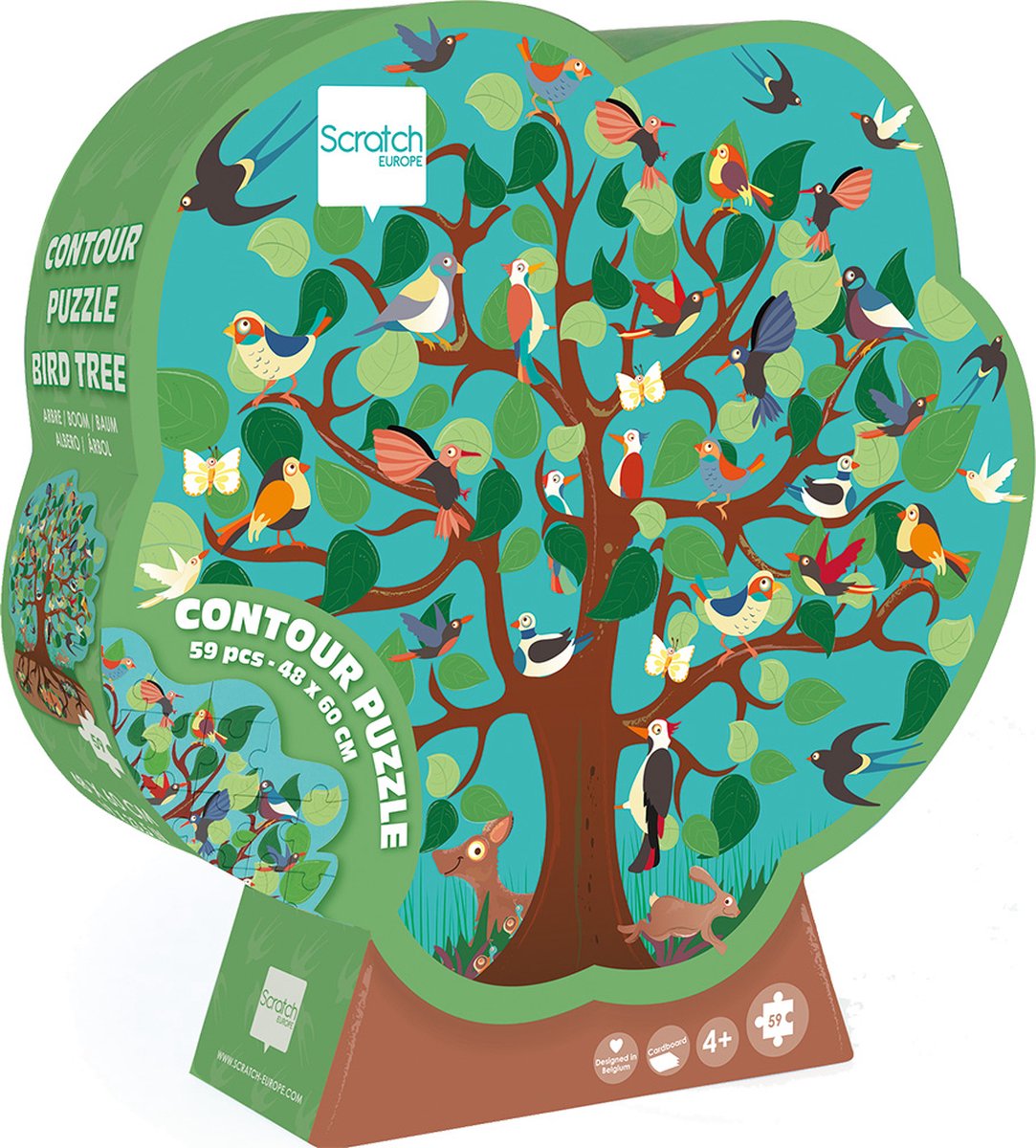 Puzzle contour à gratter - arbre oiseau - 48x60cm - 58 pièces - 4 ans