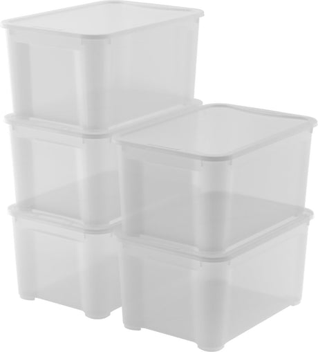 Curver kis t-box boîte de rangement avec couvercle - 47l - lot de 5 pièces - 55,5x39x28,5 cm - transparent