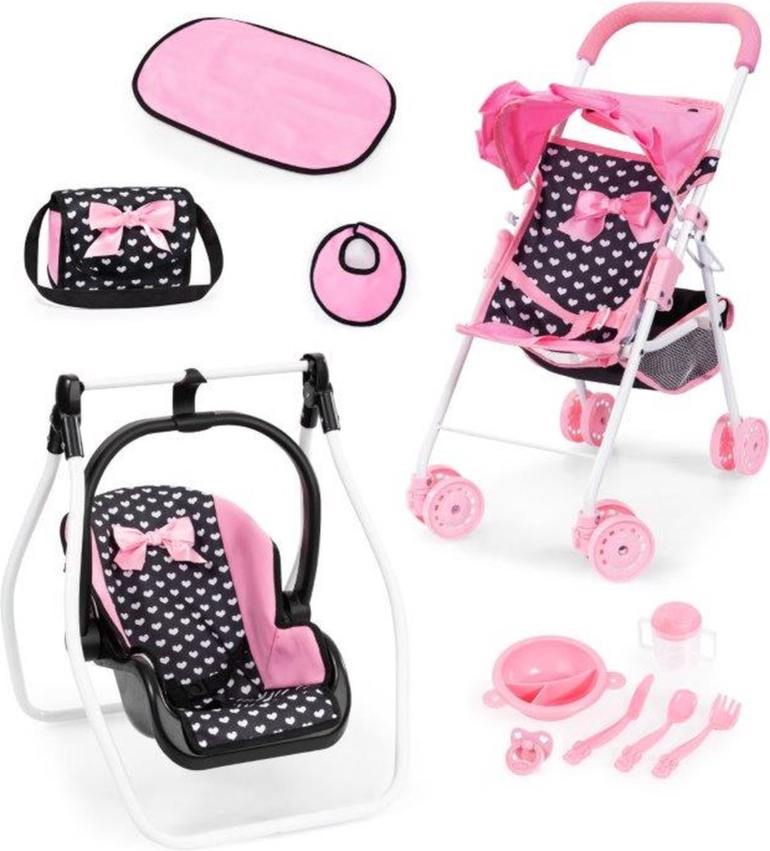 Poussette de poupée pliante design Bayer, landau de poupée, roues doubles, sac, matelas à langer, berceau, accessoires