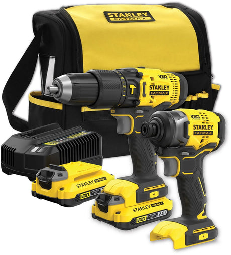 Tournevis Stanley fatmax v20 18v + tournevis à percussion dans un sac souple (avec 2x batterie 2,0ah et chargeur) sfmck465d2s-qw