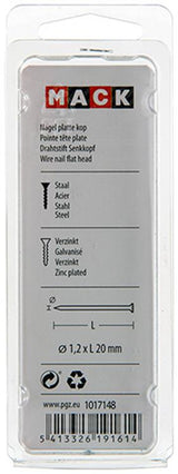 Mack 1017148 - nagel platte kop staal verzinkt 100 gr 1,2 x 20 mm | 5 stuks