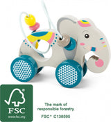 Small foot - figurine éléphant à pousser en bois avec moteur spirale