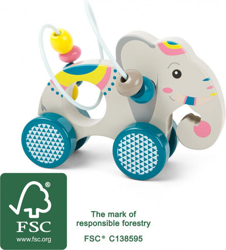 Small foot - figurine éléphant à pousser en bois avec moteur spirale
