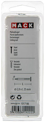 Mack 1017198 - plafondnagel staal verzinkt 90 gr 2,0 x 25 mm | 5 stuks