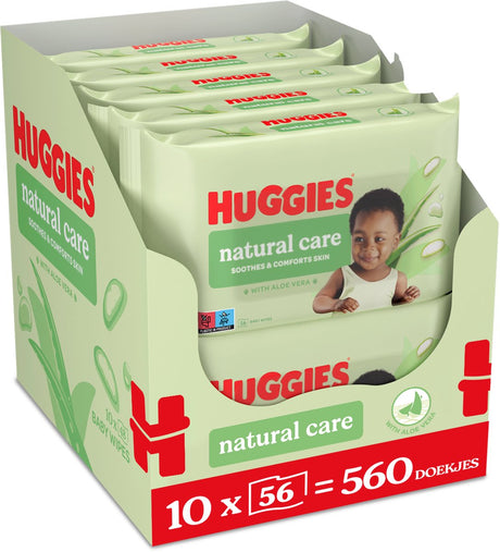 Lingettes pour bébé Huggies - soins naturels - 10 x 56 pièces - 560 lingettes - lingettes pour bébé à l'aloe vera - pack économique