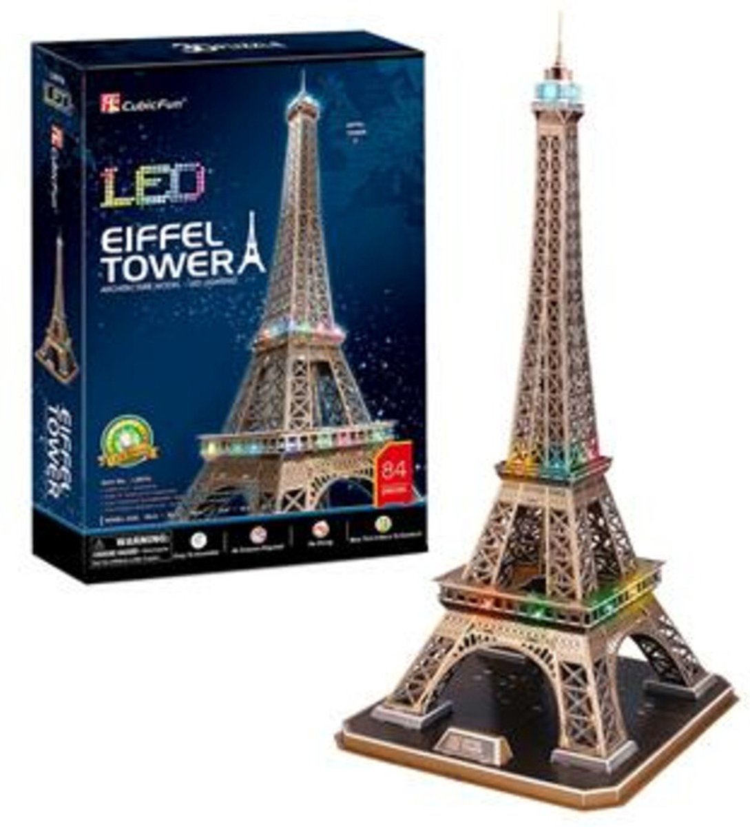 Puzzle 3D cubique amusant Tour Eiffel avec éclairage LED