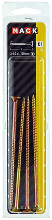 Mack 1017268 - spaanplaatschroef vz kop geelverz. 4 st 6,0 x 120 mm | 5 stuks