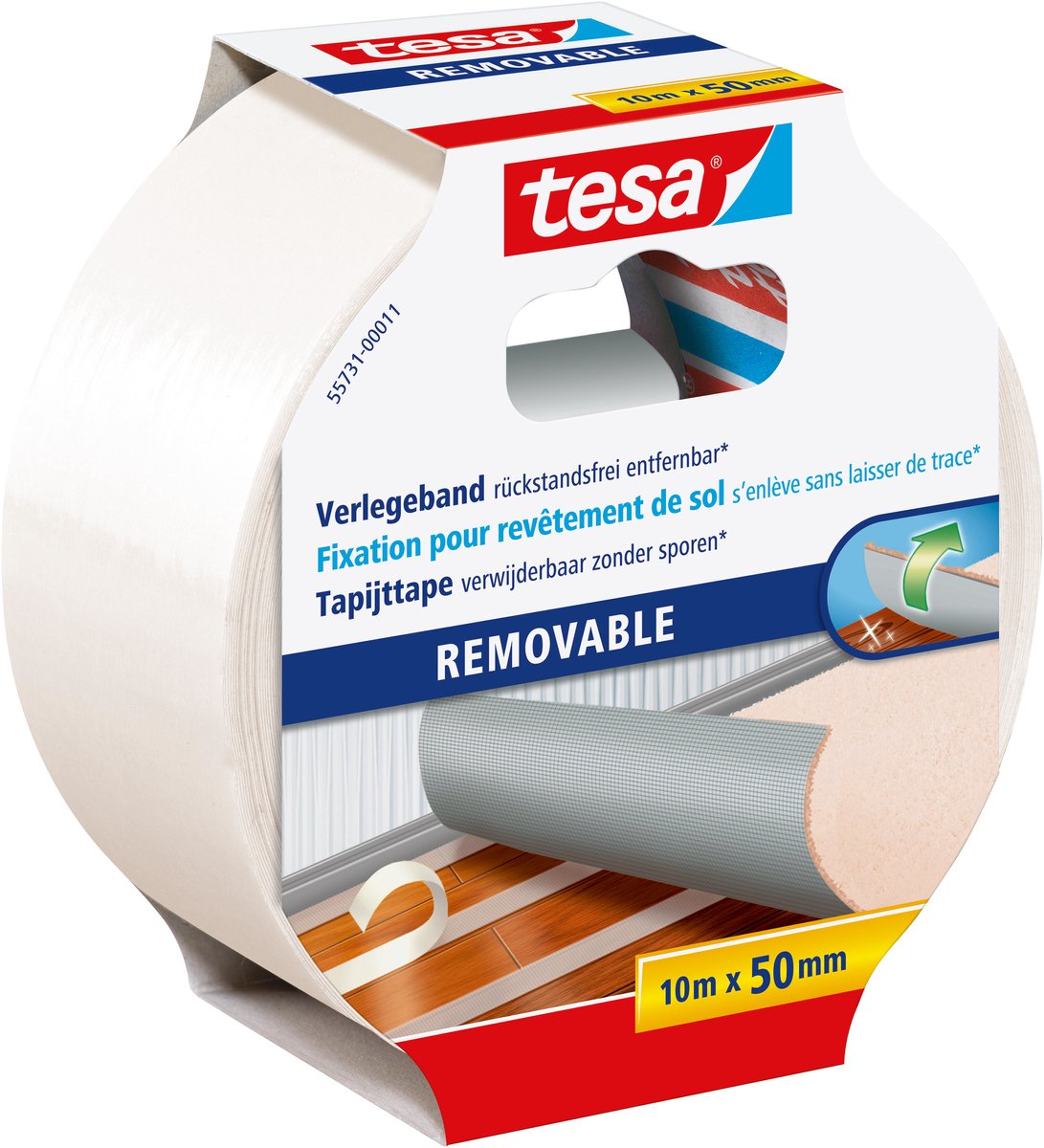 Ruban de pose Tesa double face renforcé de tissu, amovible sans laisser de résidus - 10 m x 50 mm
