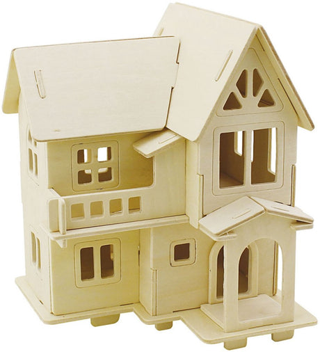 Creativ company Jeu de construction 3D en bois, maison avec balcon, dimensions 15,8x17,5x19,5, 1 pièce