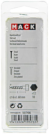 Mack 1017406 - houtdraadbout staal verzinkt 8 st 6 x 60 mm | 10 stuks