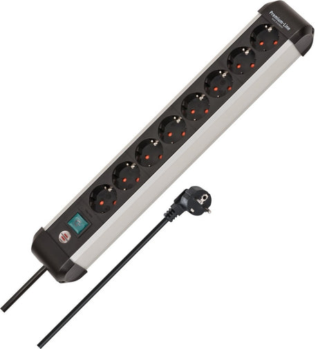 Prise Brennerstuhl premium-alu-line avec interrupteur 8 voies 3m h05vv-f 3g1.5