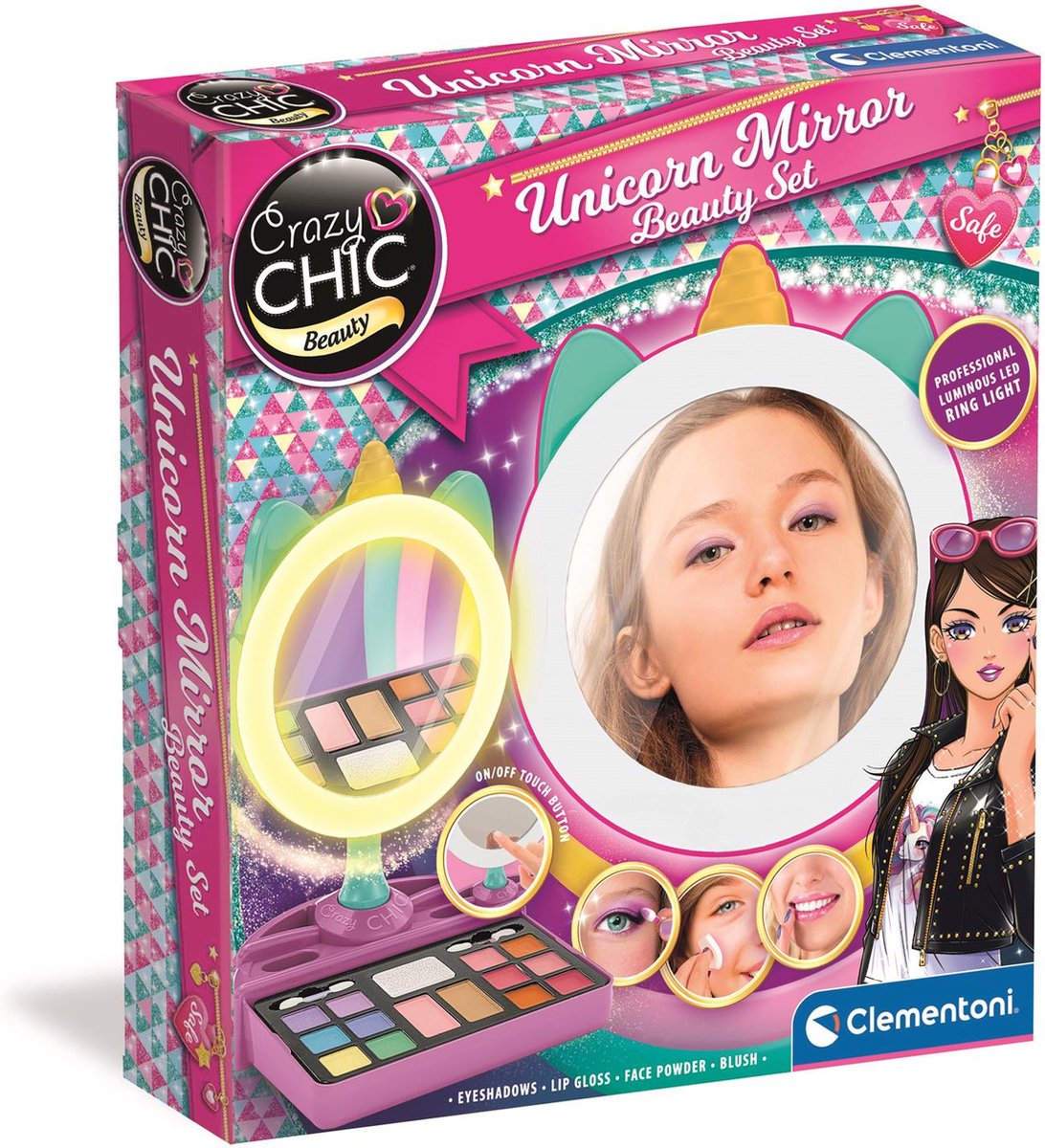 Clementoni crazy chic - miroir lumineux - miroir de maquillage pour enfant - rangement maquillage - à partir de 6 ans
