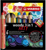 Stabilo Woody 3 en 1 - crayon de couleur aux multiples talents - arty - lot de 6 pcs. + taille-crayon