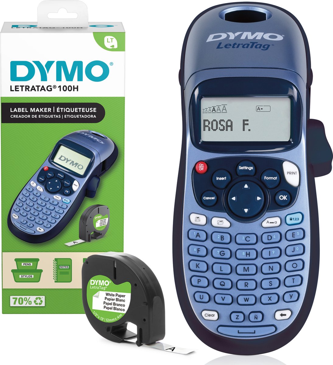 Imprimante d'étiquettes Dymo letratag lt-100h - étiqueteuse avec clavier ABC pour la maison et le bureau - bleue