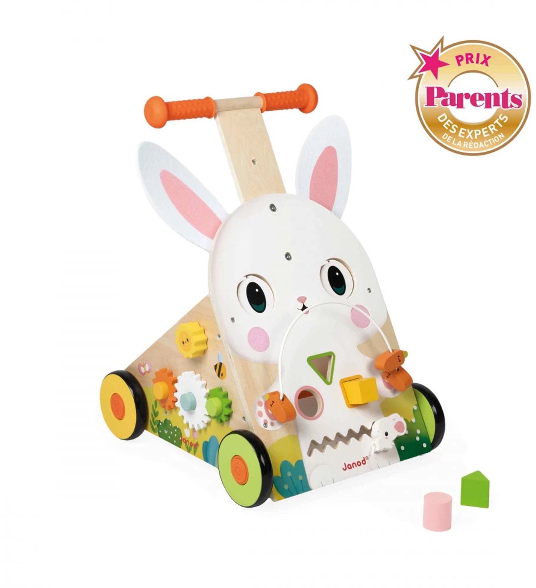 Janod - lapin en bois - chariot multi-activités - déambulateur