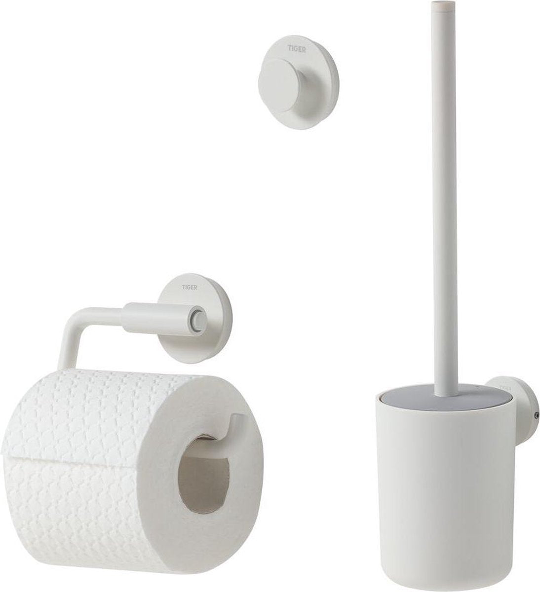 Ensemble d'accessoires de toilette Tiger urban - brosse de toilette avec support - porte-rouleau de papier toilette sans rabat - crochet à serviette - blanc