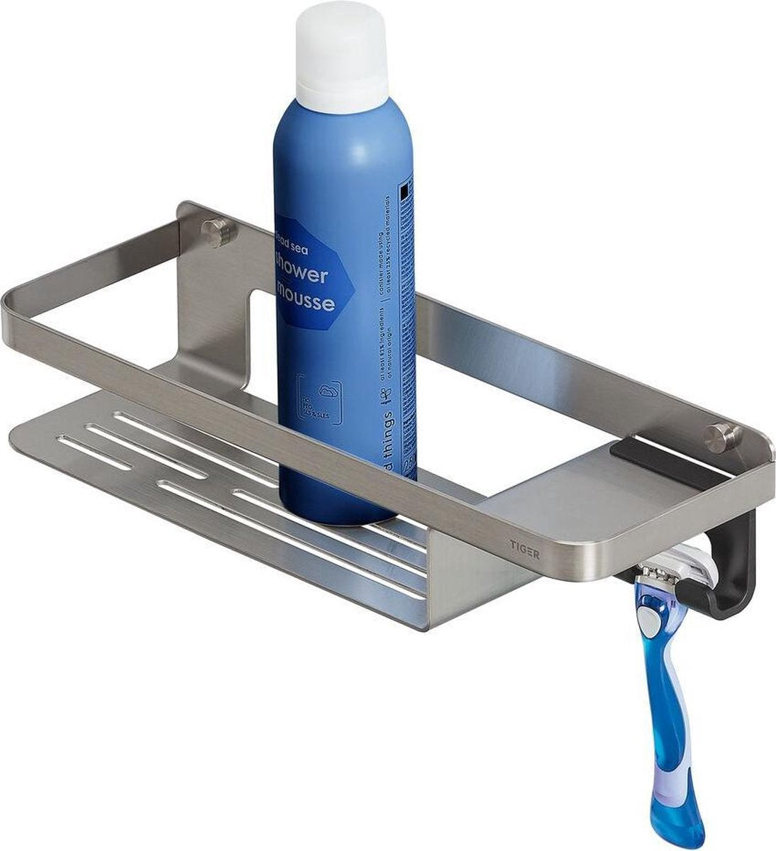 Tiger caddy - support de douche - panier de douche avec crochet 32 cm - acier inoxydable brossé