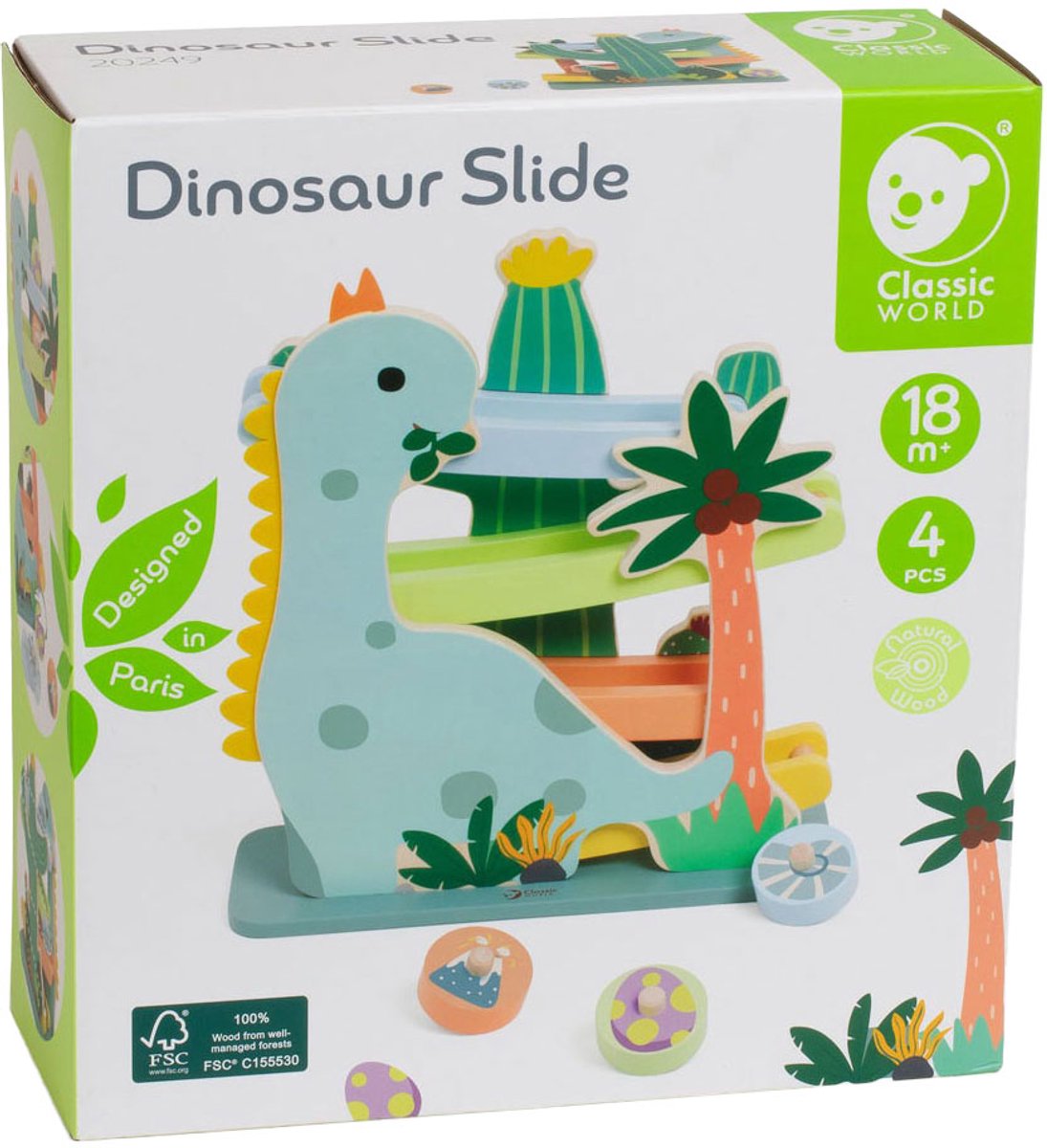 Dinosaure à billes en bois du monde classique, 4 pcs.