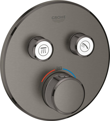 Robinet de douche thermostatique Grohe Grohtherm smartcontrol - mitigeur à encastrer - avec inverseur - rond - graphite dur brossé (gris foncé mat)