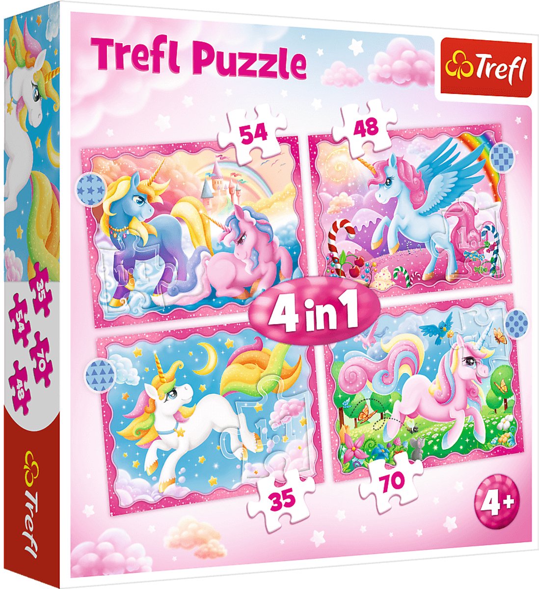 Puzzle Trefl licornes et magie 4 en 1 - 70 pièces - à partir de 4 ans