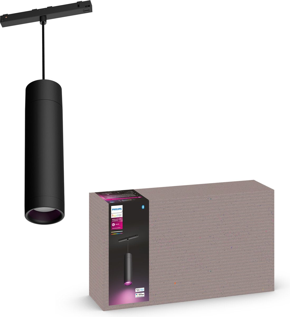 Lampe suspendue Philips hue perifo - lumière blanche et colorée - noire - rallonge