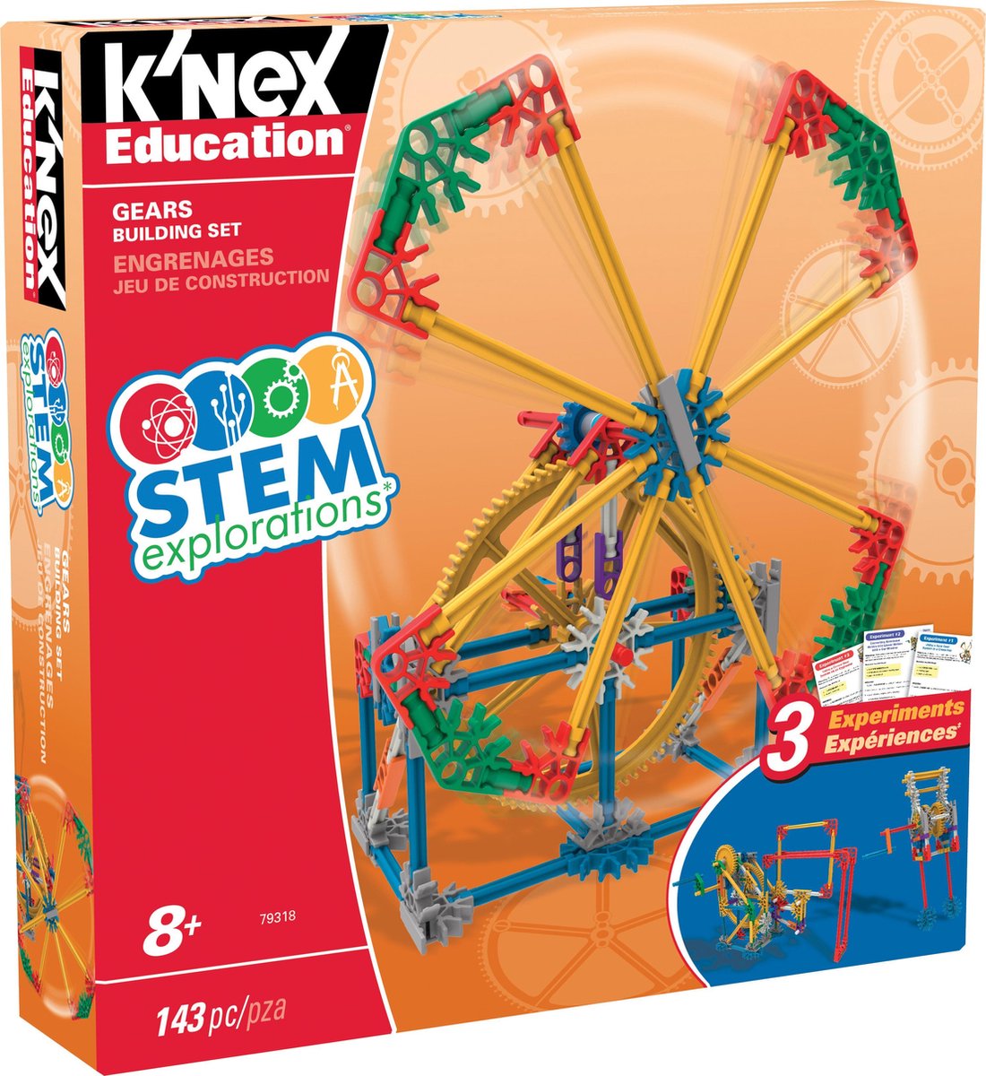 Engrenages d'exploration de tiges éducatives K'nex - ensemble de construction avec moteur - plus de 140 pièces