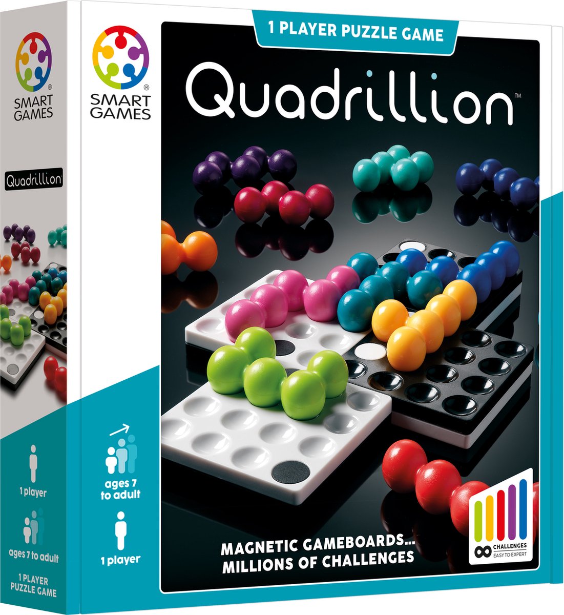 Smartgames quadrillion - jeu de pensée logique magnétique 2D - nombre infini de défis de réflexion - jeu solo de casse-tête flexible - à partir de 7 ans