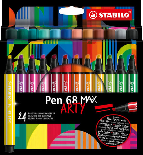 Stabilo pen 68 max arty - feutre à pointe biseautée épaisse - lot de 24 pièces