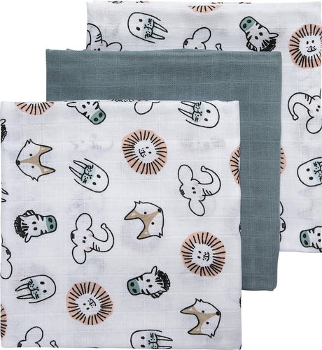Lingettes hydrophiles Meyco pour bébés animaux - paquet de 3 - multicolore - 70x70cm