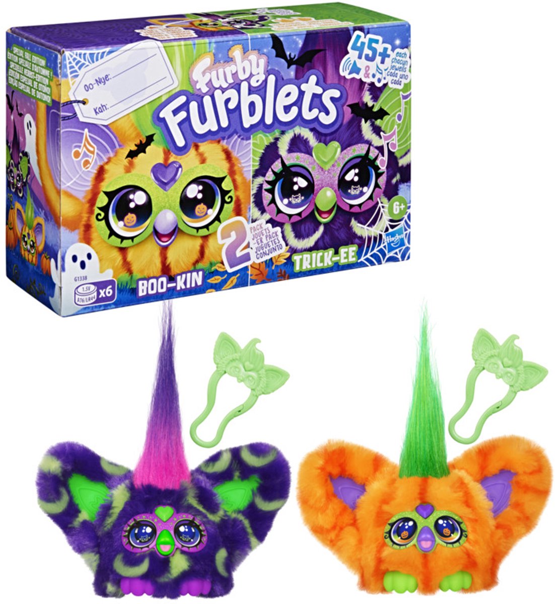 Furby furblets trick-ee et boo-kin, édition d'automne, duopack mini peluches électroniques pour filles et garçons à partir de 6 ans
