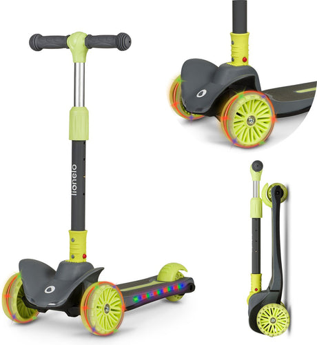 Trottinette enfant Lionelo Timmy - draisienne pour enfant - à partir de 3 ans - jusqu'à 50kg - réglable - roues LED - plateforme antidérapante - guidon rabattable - éclairage dans le passage de roue - aucun assemblage nécessaire