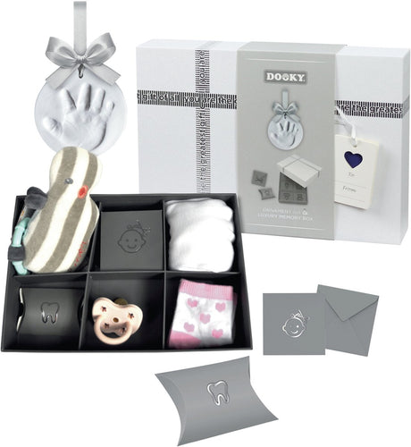Kit décoration Dooky – main et empreinte de bébé en argile avec boîte à souvenirs – doux pour la peau facile à réaliser – maternité ou cadeau