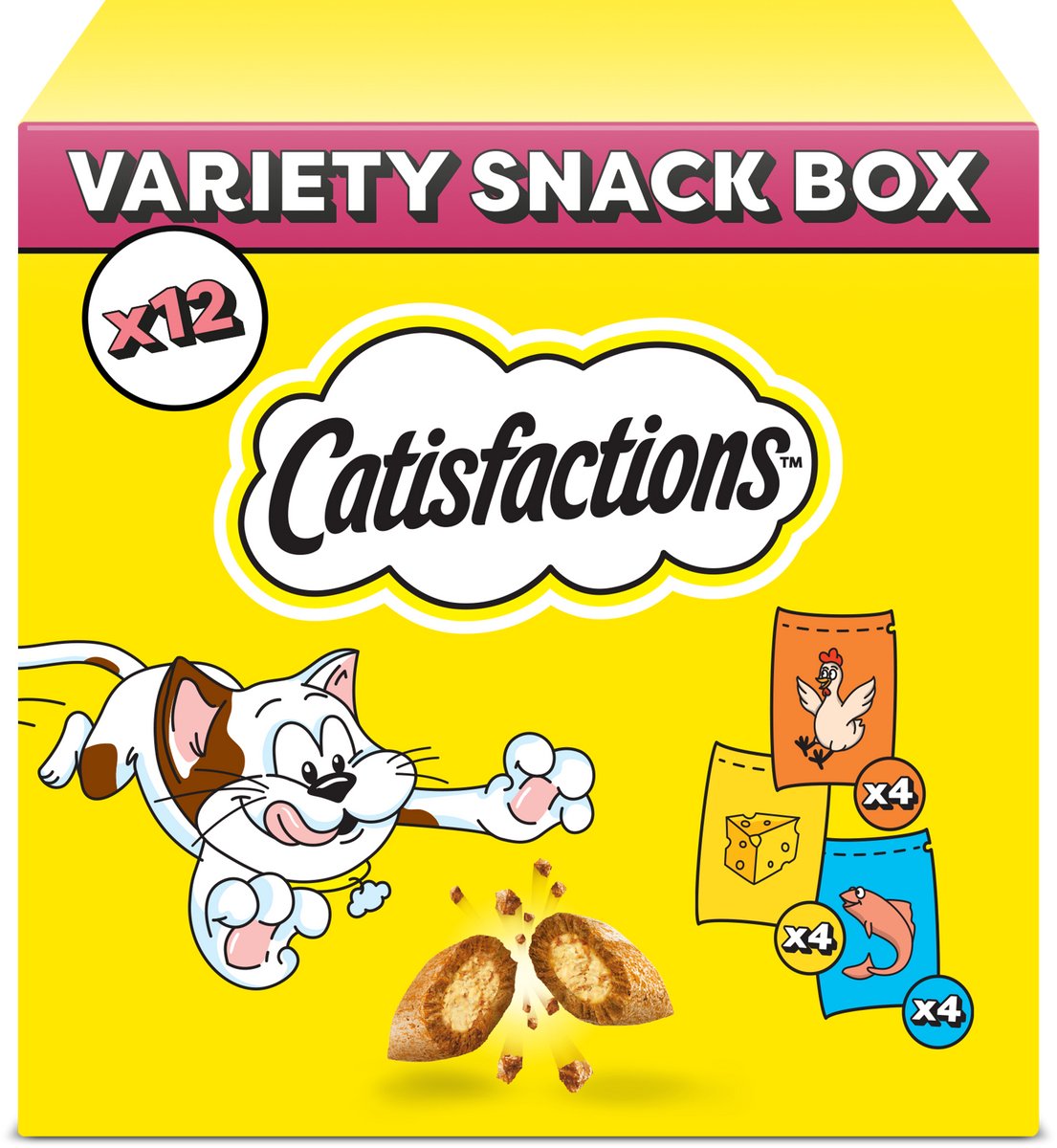 Catisfactions snacks pour chats - boîte à collations variées - poulet fromage saumon - 12x60g