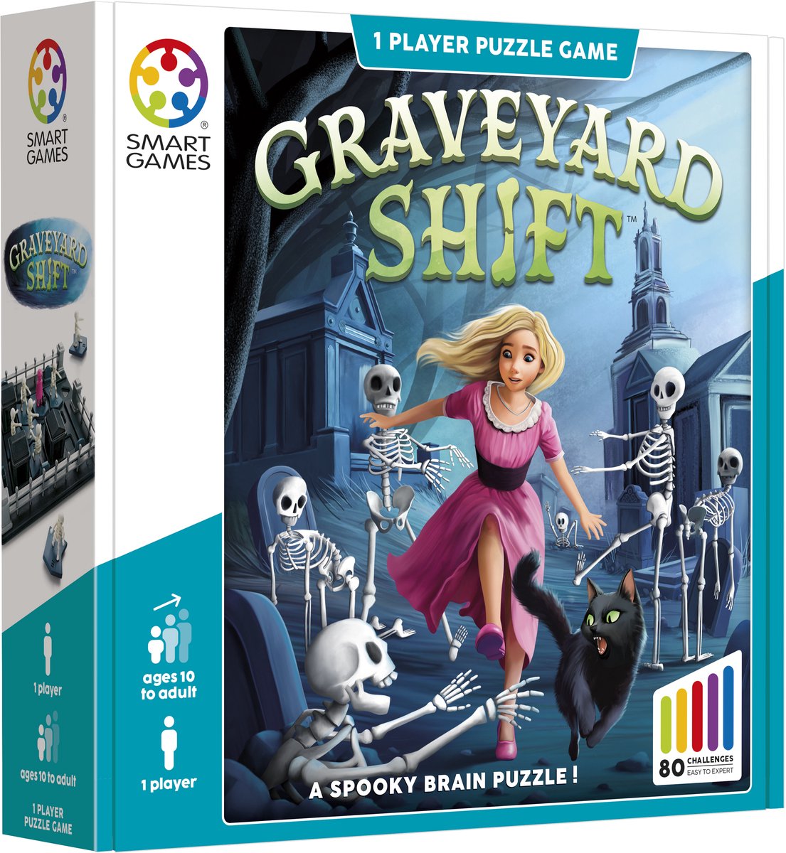 Smartgames Graveyard Shift - Jeu de réflexion logique - 80 défis amusants et effrayants - Jeu solo de puzzle coulissant gothique - à partir de 10 ans