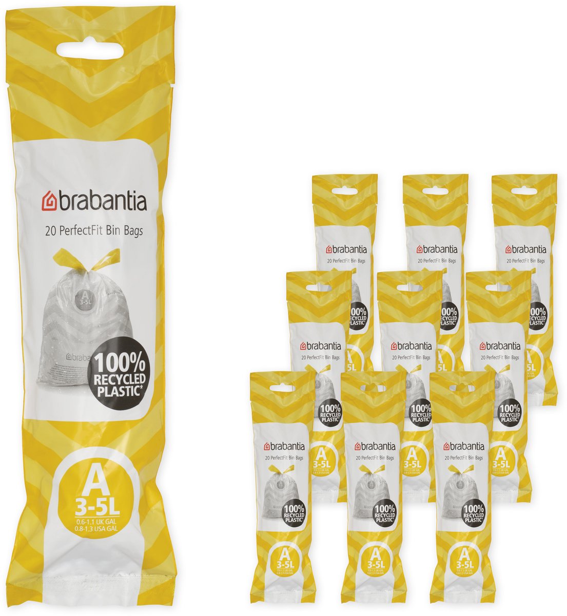 Sacs poubelle Brabantia perfectfit - 3 l - code a - 10 rouleaux x 20 pièces