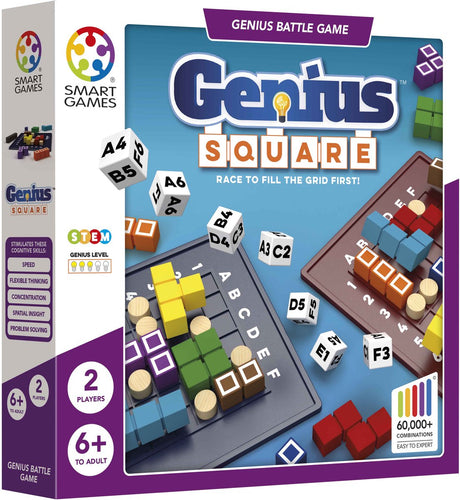 Smartgames Genius Square - jeu de réflexion stratégique rapide - plus de 62 000 combinaisons de puzzles - jeu solo 2 joueurs - à partir de 6 ans