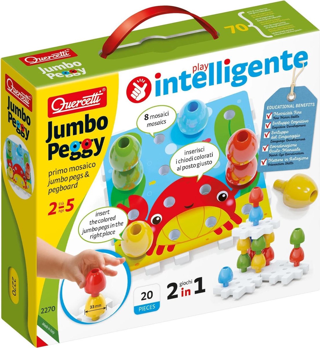 Quercetti jeu d'empilage jumbo peggy junior carton 24 pièces
