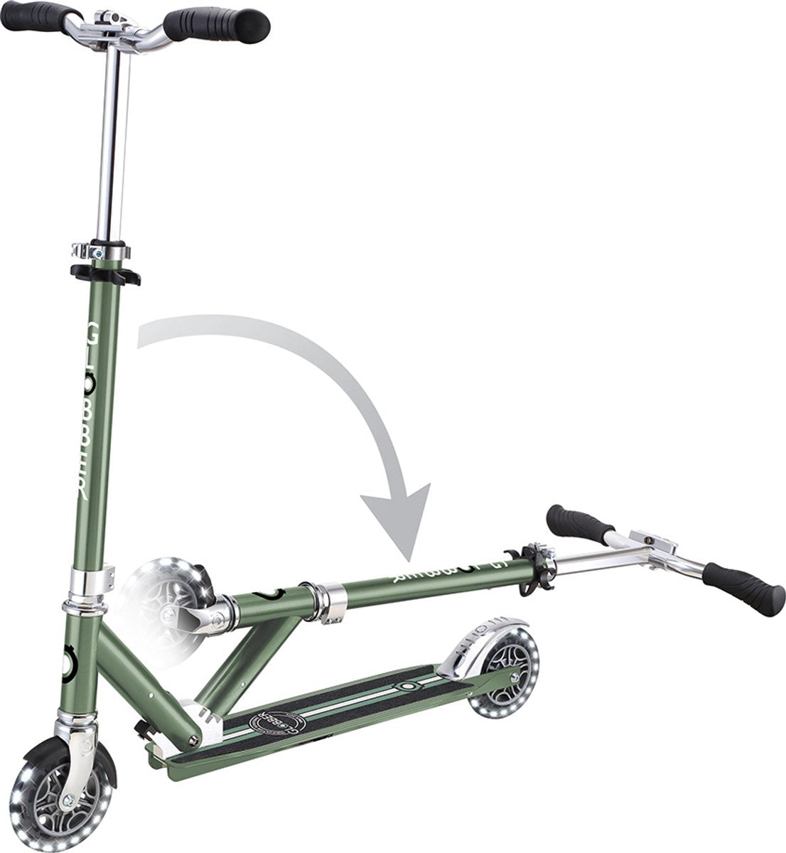 Trottinette enfant Globber - flow - chrome vert - roues lumineuses - pliable - à partir de 5 ans