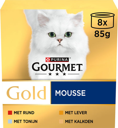 Mousse d'or gourmande - nourriture humide pour chat - foie de thon dinde boeuf - 48 x 85 g